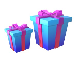 3d illustration of surprise set of gift boxes with gradient. With a pink bow on a white background. Blue and pink gift box. Render
