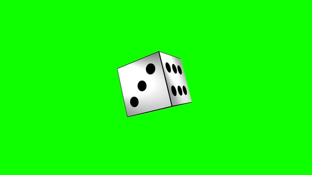 Animation with 3D dice rotating on the green background (seamless loop)