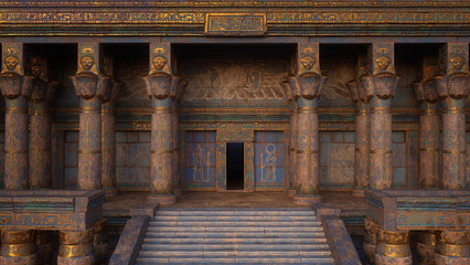 Steps to entrance to an ancient Egyptian temple. 3D illustration. - obrazy, fototapety, plakaty