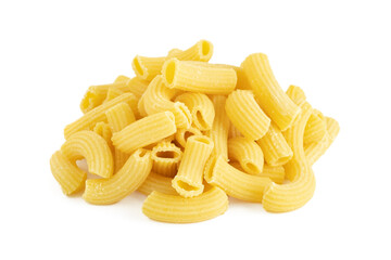 Fresh isolated italian pasta Rigatoni on white background