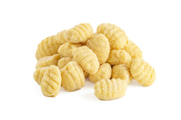 Traditional Fresh gnocchi pasta uncooked isolated on white background, pasta fresca