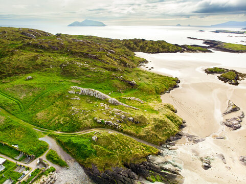 Abbey Island, the idyllic patch of land in Derrynane Historic Park, famous for ruins of Derrynane Abbey and cementery, County Kerry, Ireland