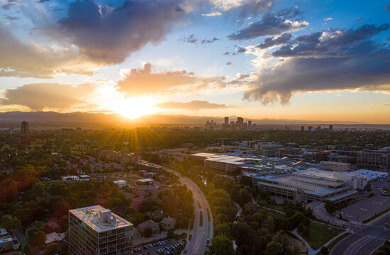 Aerial View of Denver, Colorado seen from Cherry Creek Neighborhood