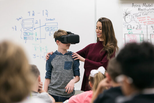 Classroom: Young Student Uses VR Headset