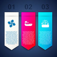 Set Boat propeller, Cargo ship and Sinking cruise. Business infographic template. Vector