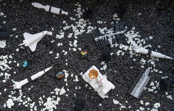 little kid space sensory bin 