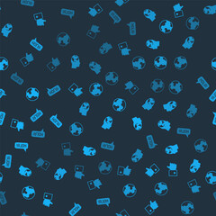 Set Hand like, Learning foreign languages, Earth globe and Hola different on seamless pattern. Vector © vector_v