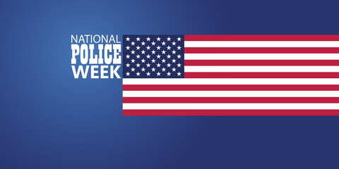 National Police Week in May. Celebrated annual in United States. In honor of the police hero. Police badge and patriotic elements. Officers Memorial Day. Poster, card, banner. EPS10 vector.