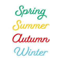 光沢のある滑らかな春夏秋冬のデザイン文字セット　カラフル