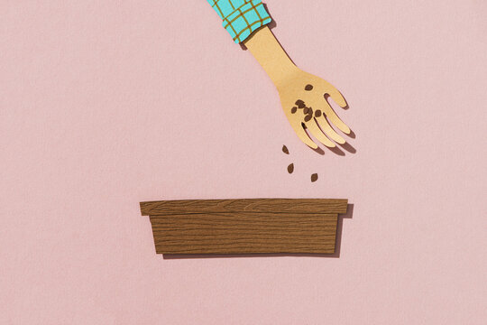 Man's hand is sowing fertilizer