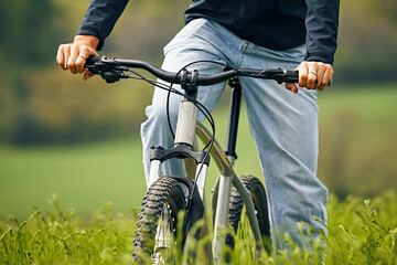 Mountain Bike in field of green crops