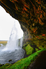 Fototapeta na wymiar The popular Seljalandsfoss waterfall in the south coast of Iceland