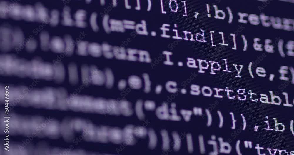Leinwandbilder 4K Close up shot programming tag code on PC Monitor scroll down. Background concept for programming and coding web development.
