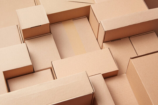 Seamless pattern of many various cardboard boxes