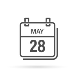May 28, Calendar icon with shadow. Day, month. Flat vector illustration.