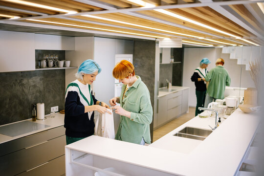 Family having their routine in kitchen