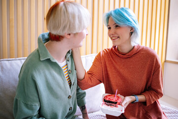 Woman expressing gratitude for gift