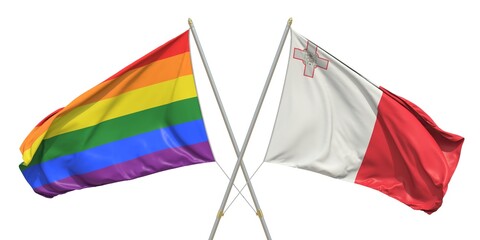 Flags of Malta and LGBTQ on white background. 3D rendering