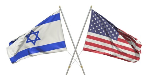 Flags of the USA and Israel on white background. 3D rendering