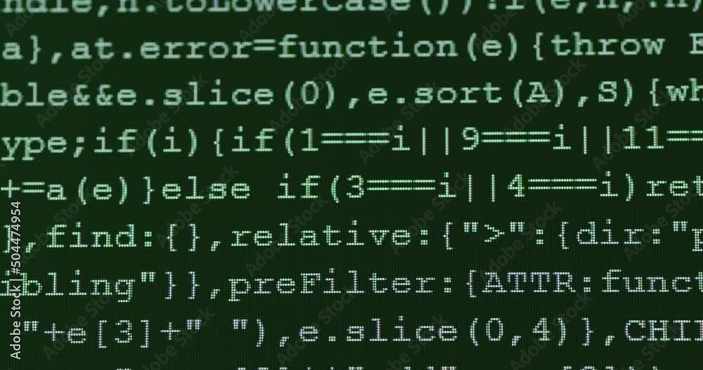 Aufkleber 4K Close up shot programming tag code on PC Monitor scroll down. Background concept for programming and coding web development.
