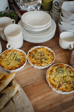 Food kept on a table in a serving plate