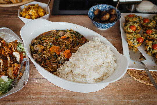 Rice and Curry in a serving pot