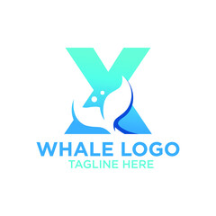 Letter X Whale Logo Design Template Inspiration, Vector Illustration.