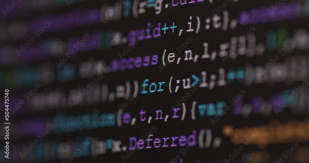 Poster 4K Close up shot programming tag code on PC Monitor scroll down. Background concept for programming and coding web development.