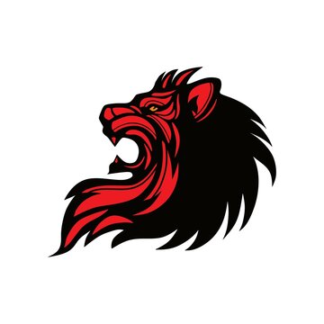 lion head logo, silhouette of great angry lion vector illustrations