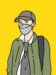 cute man cartoon on yellow background