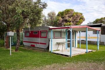 Cute retro caravan and shack