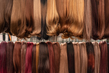 Spectrum of different colored wigs