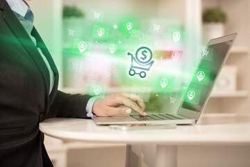 Businessman working on laptop with new business