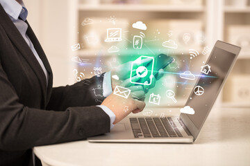 Businessman working on laptop with new business concept