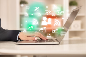 Young person surfing on social media network