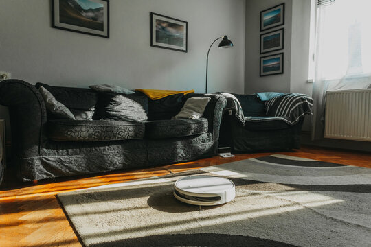Robot Vacuum Cleaner In Room.