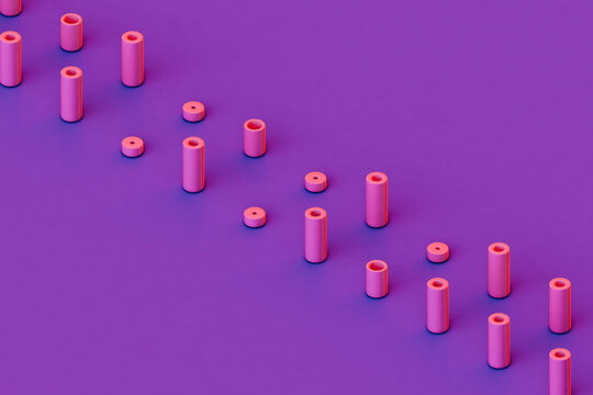 rows of Pink tubes on a violet background
