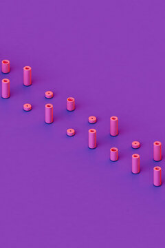 rows of Pink tubes on a violet background