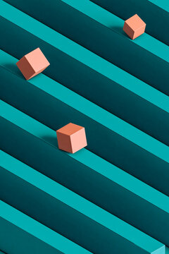 Pink cubes rolling down parallelepiped