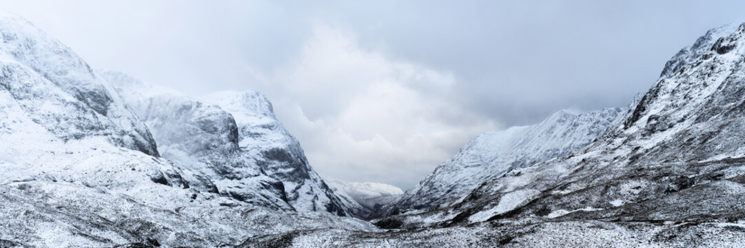 Glen Coe Glencoe Valley and Three sisters mountains in Winter Sc