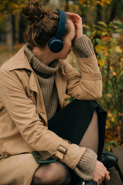 Woman listening to emotional music 