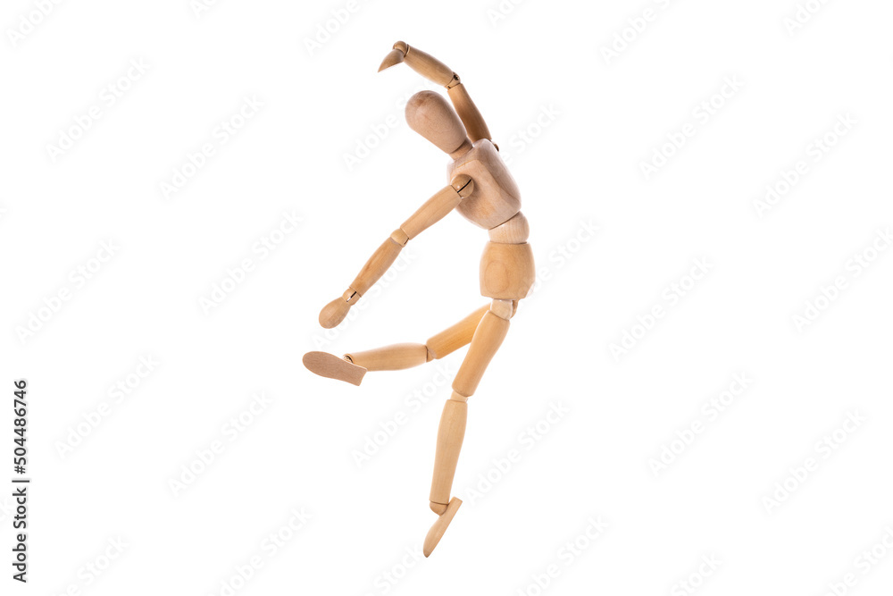 Wall mural wooden man dancing isolated on white background