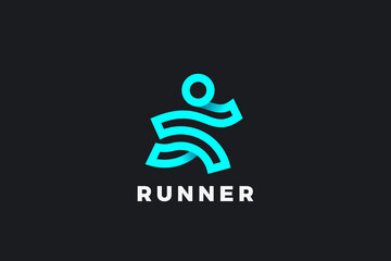 Running Man Abstract Logo Delivery Vector Design Template Linear Outline Style. Digital Web Generation Logotype concept icon.