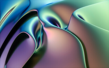3D render of an abstract wavy holographic cloth