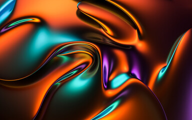 3D render of a dark abstract wavy holographic cloth