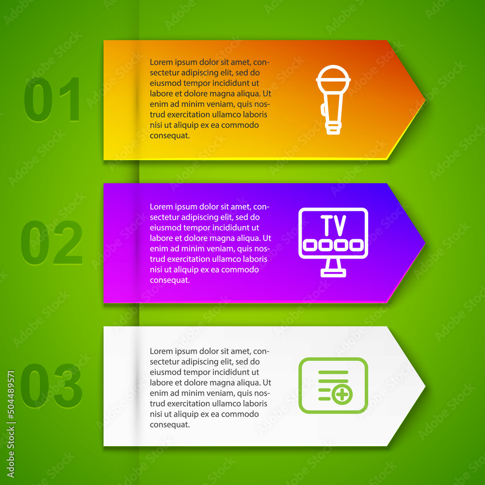 Canvas Prints Set line Microphone, Smart Tv and Add to playlist. Business infographic template. Vector