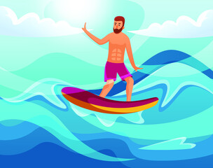 A man surving on the waves. vector illustration. surfing day ilustration