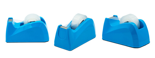 Blue tape dispenser. three types isolated on white background.