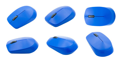 Wireless computer mouse purple color six types isolated on white background