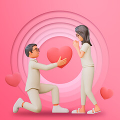 Greeting valentine card design with 3d illustration
